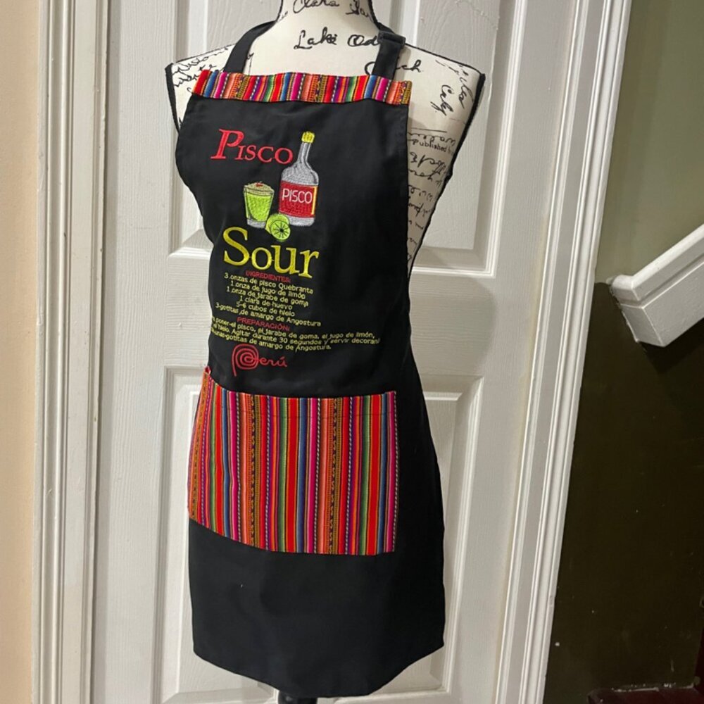 APRON PERUVIAN GRUNGE INKA WITH PISCO SOUR RECIPE ONE SIZE PERFECT GIFT - Picture 2 of 8